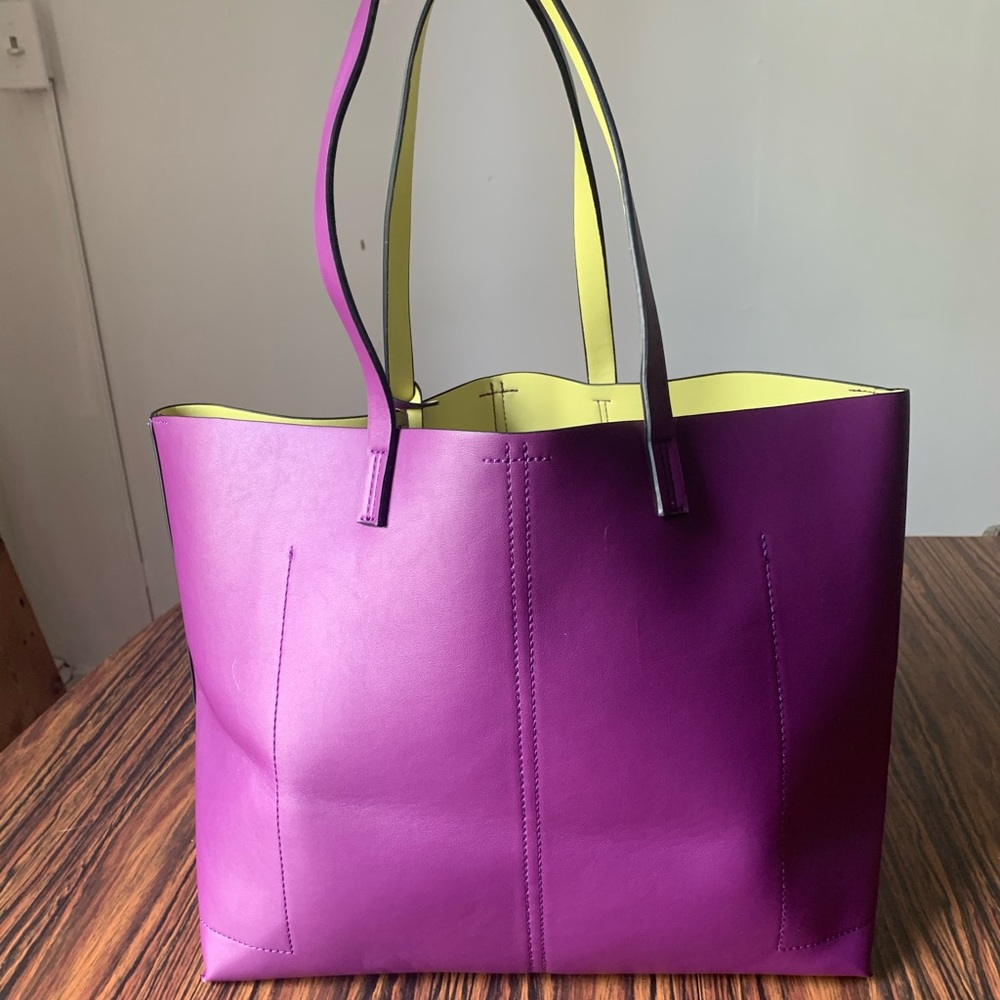 Purple and lime green tote bag